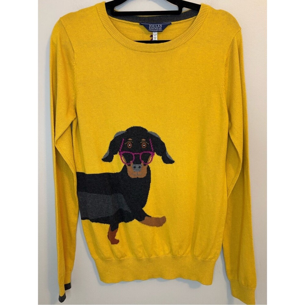 NWT Joules Miranda Dachshund Sweater Yellow Dog Knit Pullover US 6